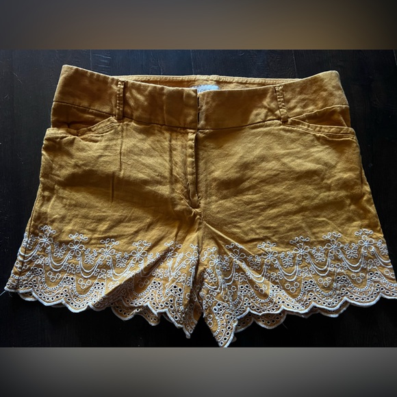 LOFT Pants - LOFT Mustard High Waist Shorts with White Embroidery